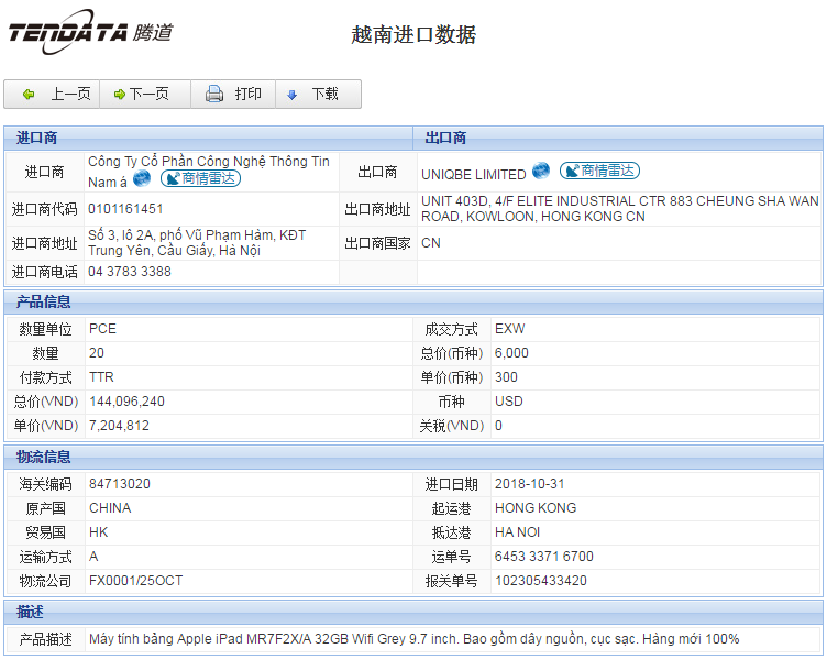 海关数据,进出口数据,进口数据,ledger钱包官网,贸易,越南